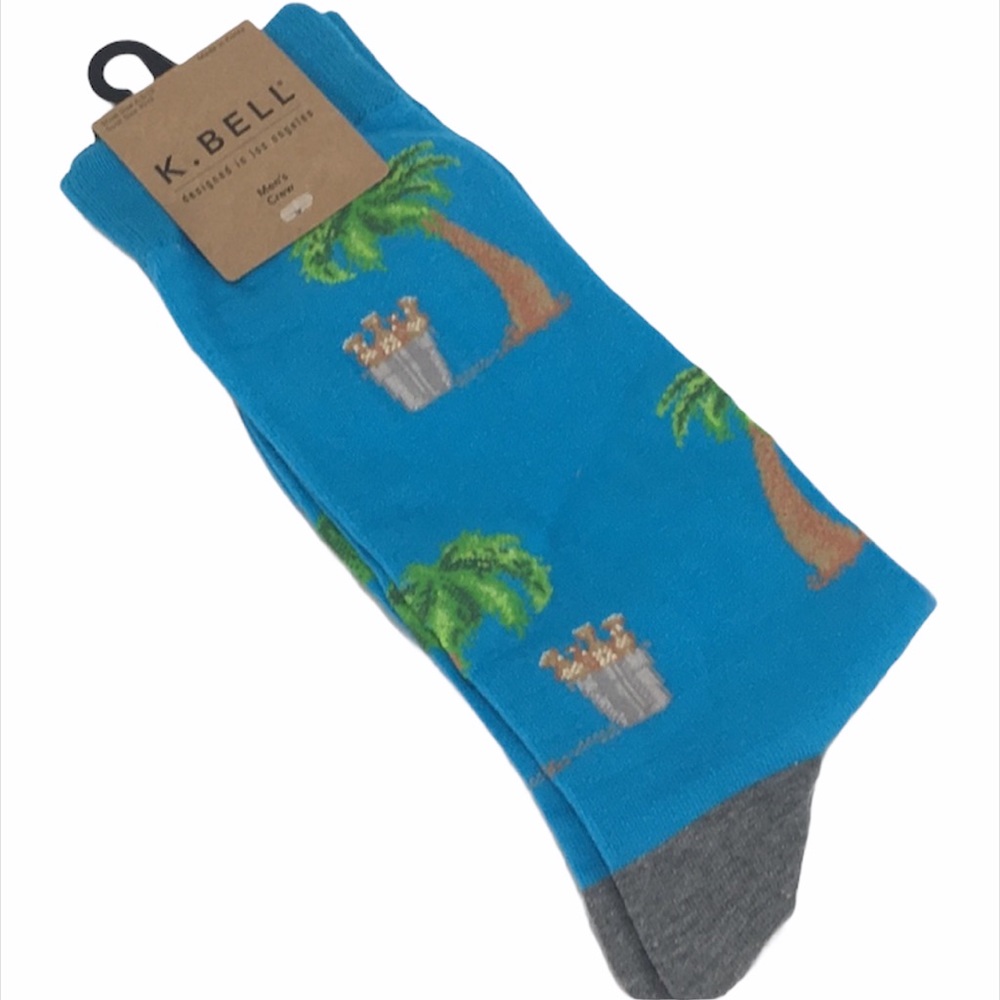 K. Bell Blue Palm Trees and Beer Socks, Blue